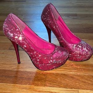 Pink sequin heels